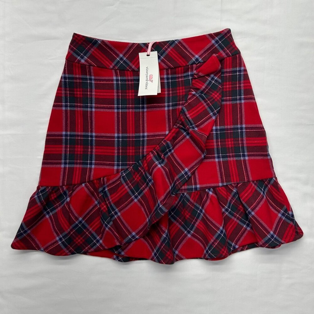 Vineyard Vines Nantucket Lurex Tartan Red Ruffle Skirt NWT Size 00 - Picture 14 of 15